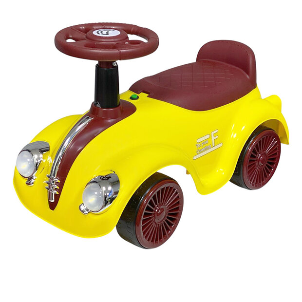 Classic Luxury Retro Car - Loopauto 55CM - Geel - muziek &amp; lichtjes