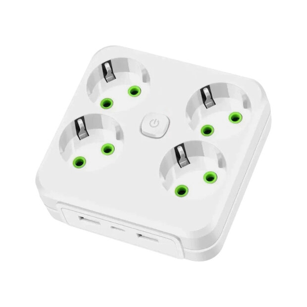 EU-stekkerdoos met 4 stopcontacten en USB-oplaadpoorten - 2 USB en 1 USB C - 2500W
