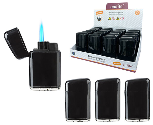 Unilite Stormaansteker &ndash; Piano Black - 20 stuks - Jet flame