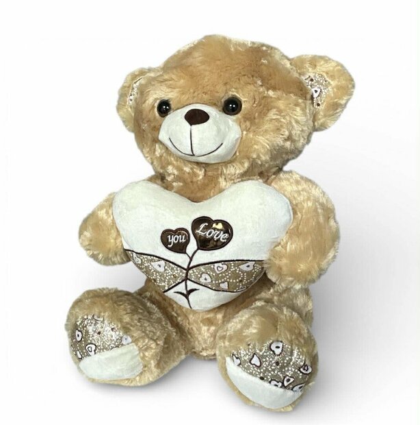 Bruine Knuffelbeer Pluche met &ldquo;You Love&rdquo; Hart &ndash; 40 cm - Teddybeer