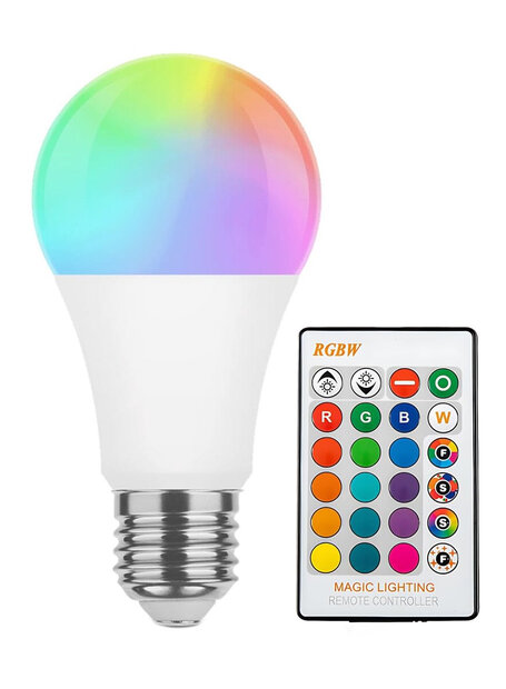 RGBW LED Kleurveranderende Lamp &ndash; E27 &ndash; 15W &ndash; met Afstandsbediening