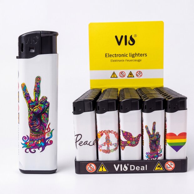 Aanstekers Klik  50 stuks - navulbaar - met Peace print - vio Lighter