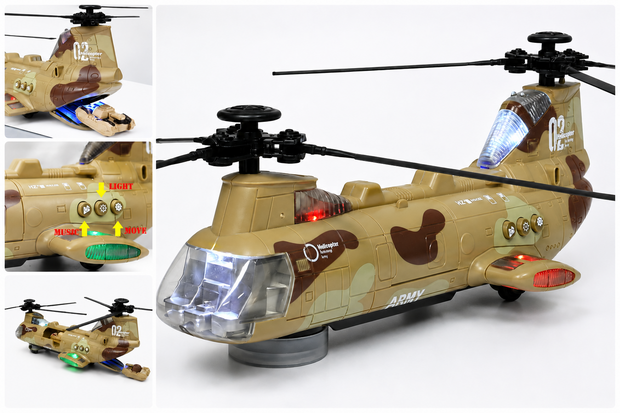 Chinook Leger Speelgoedhelikopter &ndash; met 3 Tanks - Light en geluid - bewegende rotors en kan rijden