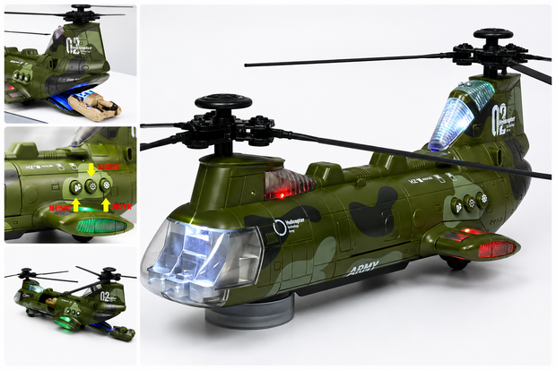 Chinook Army Speelgoedhelikopter &ndash; incl. 3 Tanks - Licht en geluid - bewegende rotors en kan rijden