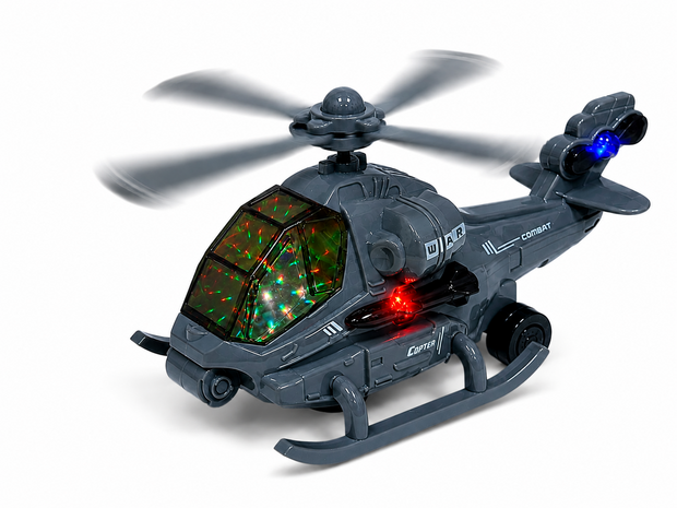 SWAT CHOPPER - gevechtshelikopter met draaiende propellers en rijdt - geluid en licht 