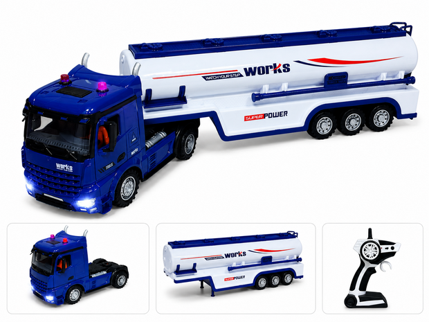 RC Long Vehicle Truck - XXL afstand bestuurbaar Tankwagen met Verlichting, Geluid en Afneembare Tanktrailer &ndash; 55 cm