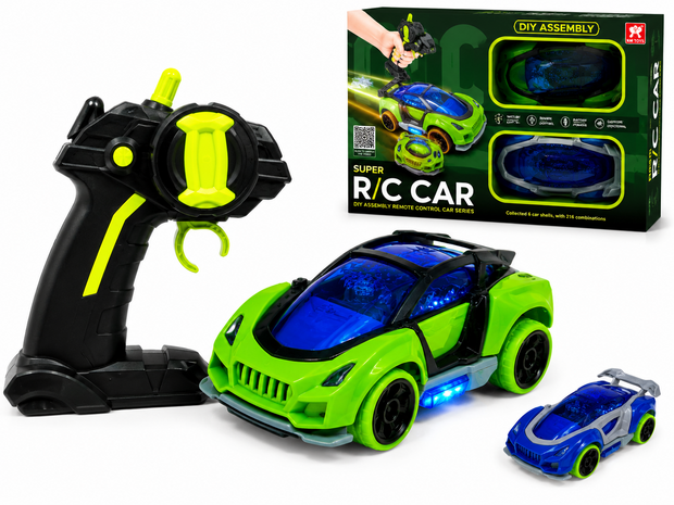DIY Assembly Super RC Auto DIY Bouwset &ndash; Met LED Verlichting, 2 Verwisselbare Kappen en Afstandsbediening