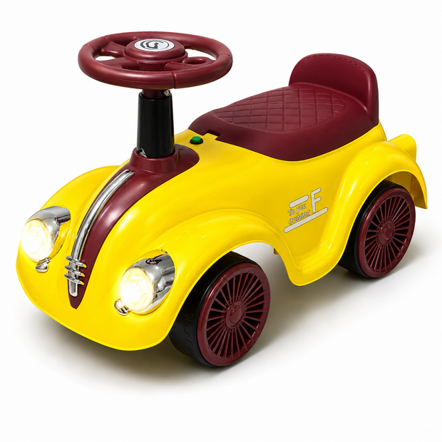 Classic Luxury Retro Car - Loopauto 55CM - Geel - muziek &amp; lichtjes