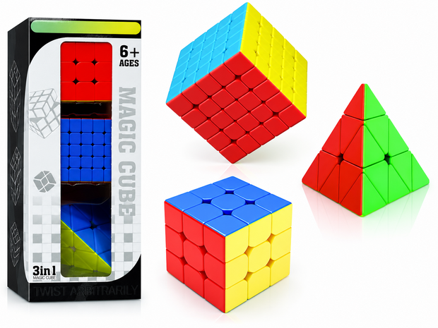 MAGIC CUBE 3-in-1 Puzzelset Stickerloos &ndash; 3x3, 5x5 &amp; Pyraminx Breinspel