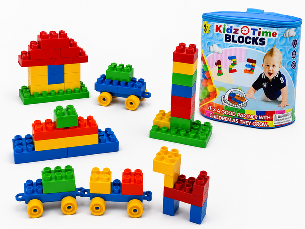 Kidz Time Blocks Bouwblokkenset 52-delig met Opbergtas