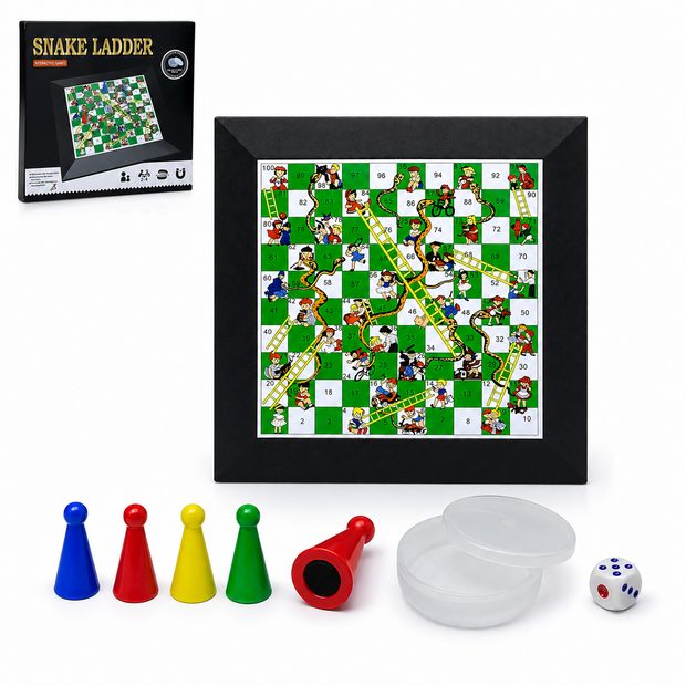 Snake Ladders - Slangen en ladders bordspel - magnetisch + dobbelsteen 31CM