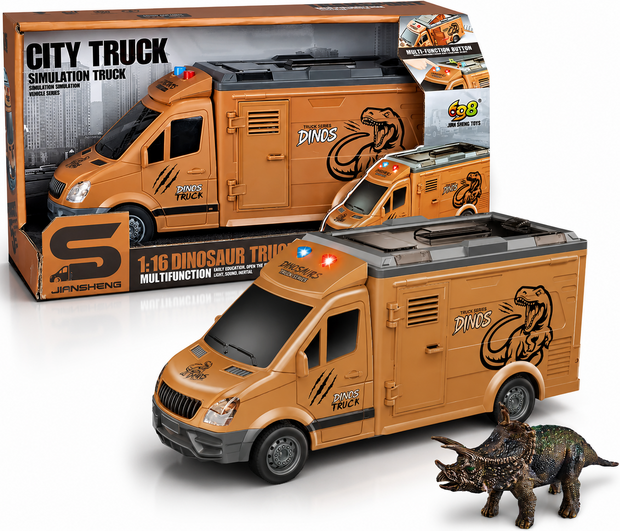 Dinosaur Truck - Frictie Transport voertuig - Licht en geluid - incl. dinosaurus figuur - vrachtwagen