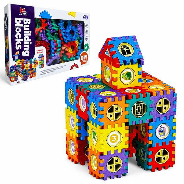 Bouwblokken Set 125-delig &ndash; DIY constructie bouwblokken &ndash; Educatief Constructiespeelgoed vanaf 3 Jaar