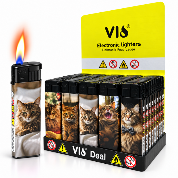 50 Luxe Navulbare Aanstekers in Tray &ndash; Katten &amp; Poezen Design &ndash; Zachte Verstelbare Vlam