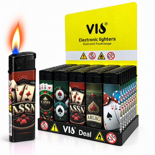 Aanstekers 50 stuks - Casino Poker Design  &ndash; Navulbaar &ndash; Zachte Verstelbare Vlam