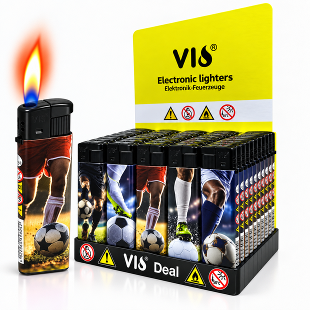 Aanstekers 50 Stuks in Tray &ndash; Navulbaar &ndash; Zachte Vlam &ndash; Verstelbare Vlam &ndash; Voetbal print