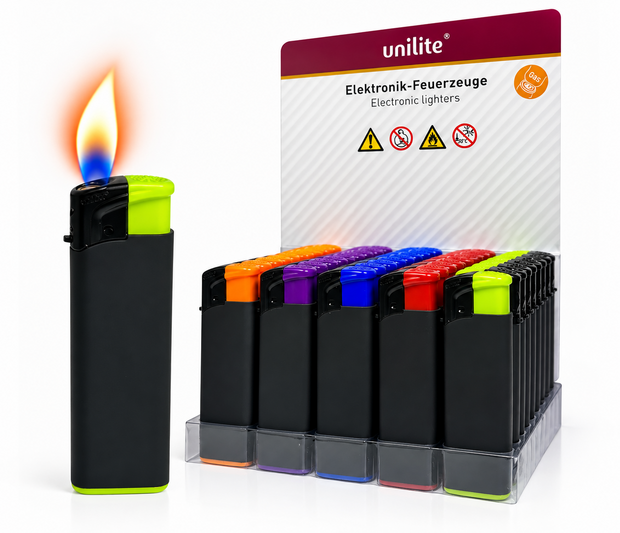 Klik Aanstekers Unilite - Matt rubber zwart - 50 stuks in tray - navulbaar