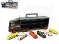 Vrachtwagen transporter truck - speelgoed mini auto's - transporter 6-delig set koffer - Oplegger voor 12 auto's- 30.5cm