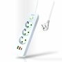 Stekkerdoos met 3 Stopcontacten, 2 USB-poorten + 1 USB-C - 2500W &ndash; 2 Meter &ndash; Wit &ndash; Lucky Hawk