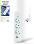 Stekkerdoos met 3 Stopcontacten, 2 USB-poorten + 1 USB-C - 2500W &ndash; 2 Meter &ndash; Wit &ndash; Lucky Hawk