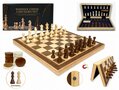 Wooden Chess Checkers set -  Luxe Magnetische 2-in-1 Schaak- en Dambord - Eikenhout - inklapbaar schaakbord