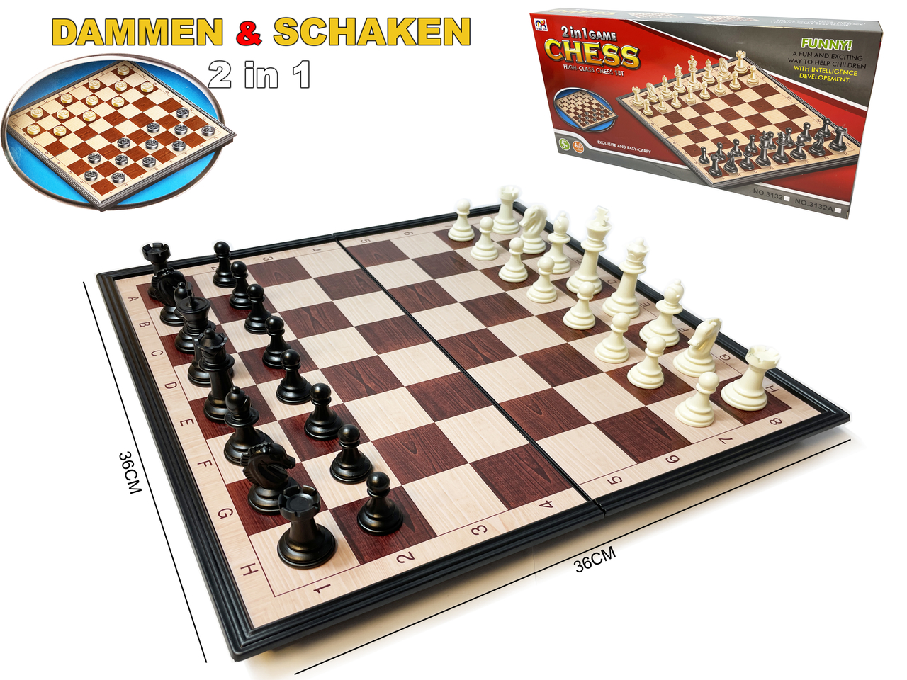 Schaakset en damset 2in1 pakket; schaakbord en dambord - Magnetisch Chess Set - - 36x36 CM - 24winkelen