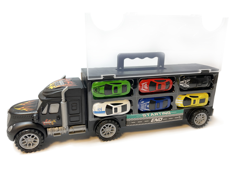 Omgaan met Plenaire sessie stropdas Vrachtwagen transporter truck - speelgoed mini auto's - transporter 6-delig  set koffer - Oplegger voor 12 auto's- 39CM - 24winkelen
