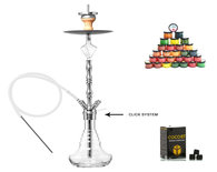 Compleet set Dud Shisha waterpijp Hercules Silver RVS 75CM - 4 hose Stainless Steel incl. Melassevanger