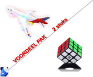 Speelgoed Airbus vliegtuig + Rubiks Kubus 3X3X3 Voordeel pak 2 Stuks | Incl. Batterij