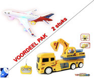 Airbus speelgoed vliegtuig + RC Graafmachine Truck afstand bestuurbaar | incl. Batterij