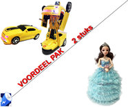 Robot Car 2 in 1 robot en auto + Little Princess - Speelgoed prinsesje met lichtjes en muziek - blauw | incl. Batterij