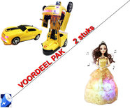 Robot Car 2 in 1 robot en auto + Little Princess - Speelgoed prinsesje met lichtjes en muziek - goud | incl. Batterij