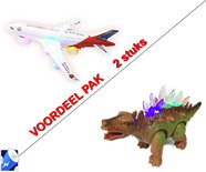 Speelgoed Airbus vliegtuig + Dinosaurus STEGOSAURUS met licht en geluid Voordeel pak 2 Stuks | Incl. Batterij