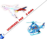 Airbus speelgoed vliegtuig + Speelgoed helikopter met disco Led lichtjes en geluid | incl. Batterij