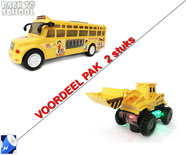 Speelgoed Graafmachine - Led lichtjes en muziek + Schoolbus met Disco Led Lichtjes en Muziek | Incl. Batterij