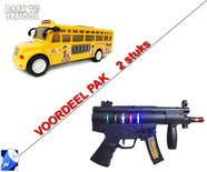 Speelgoed schoolbus met Disco Led Lichtjes en Muziek + Future Gun speelgoed met lichtjes,tril functie | Incl. Batterij