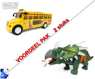 Speelgoed Schoolbus met Disco Led Lichtjes en Muziek + Dinosaurus Ceratopia met licht en Dino geluid Voordeel pak 2 Stuk | Incl. Batterijs