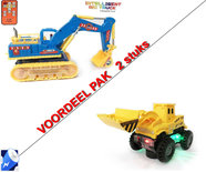 Rc intelligent Truck + Speelgoed Graafmachine - Led lichtjes en muziek Voordeel Pak 2 Stuks | Incl. Batterij