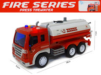 Brandweerwagen met lichtjes en geluid - met waterpomp slang - City service brandweerauto (28cm)