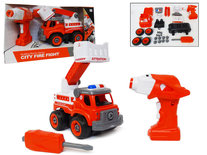 RC DIY brandweerauto speelgoed bouw set 24 stuks - 4in1 - afstandsbediening en schroefboormachine - City Fire Fight brandweerwagen