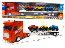 Super truck vrachtwagen - autotransporter met 3 mini auto's -maakt geluid en lichtjes op - 55CM