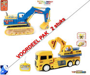 Rc intelligent Truck + RC Graafmachine Truck afstand bestuurbaar - led lichtjes & geluid Voordeel pak 2 stuks