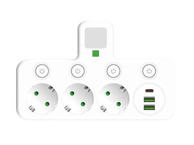 EU-stekkerdoos met 3 stopcontacten, 2 USB-poorten + 1 USB-C - 2500W