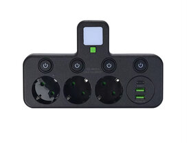 Europese stekkerdoos, 3 stopcontacten zonder verlengkabel met 2 USB 1 Type-C-poorten