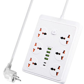 Premium Stekkerdoos met 6 Stekkers en 6 USB ingangen + 2 USB-C 20W Snellader 185 cm Kabel 