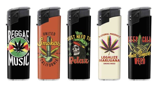 Aanstekers 50 stuks navulbaar- elektronische aansteker met marijuana bedrukking Aanstekers 50 stuks navulbaar- elektronische aansteker met marijuana bedrukking