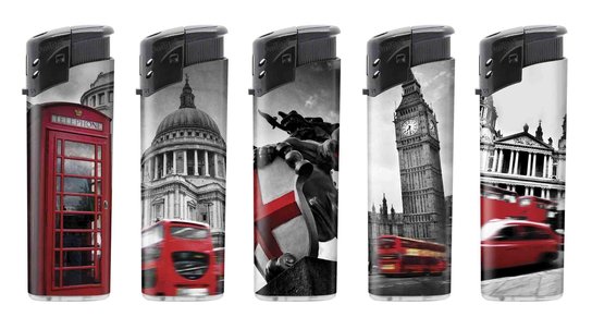 Klik aanstekers (50 stuks in tray ) navulbaar- Unilite aansteker met print Londen gebouwen Klik aanstekers (50 stuks in tray ) navulbaar- Unilite aansteker met print Londen gebouwen