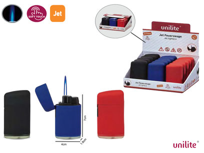 Jet Flame Unilite aanstekers - turbo aansteker - 15 stuks in display - 3 soft color - soft touch lighters Jet Flame Unilite aanstekers - turbo aansteker - 15 stuks in display - 3 soft color - soft touch lighters