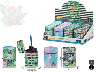 Jet Flame turbo aanstekers - wind aansteker - 20 stuks in display - 360° Flamingo print branders - soft touch Jet Flame turbo aanstekers - wind aansteker - 20 stuks in display - 360° Flamingo print branders - soft touch