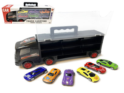 Vrachtwagen transporter truck - speelgoed mini auto's - 6-delig set koffer - Oplegger voor 12 auto's- 31cm Vrachtwagen transporter truck - speelgoed mini auto's - 6-delig set koffer - Oplegger voor 12 auto's- 31cm